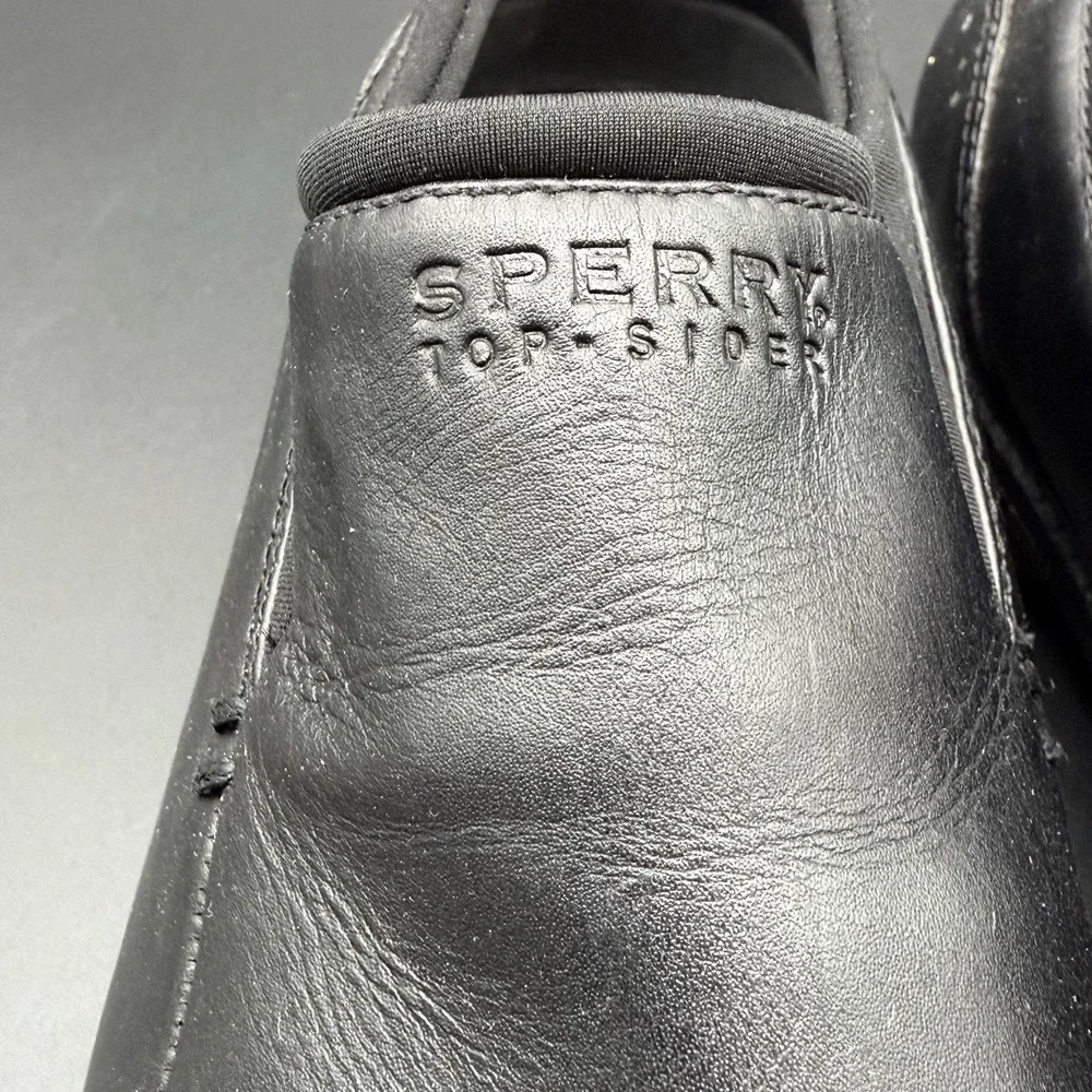 New Sperry Top-Sider Boys Youth 4.5 M Black Leather Slip On Dress Loafers Shoes